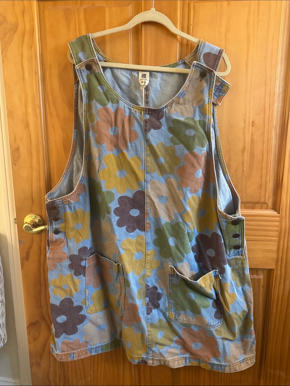 Lucy & Yak Floral Pocket Pinafore in Blue, Olive & Tan